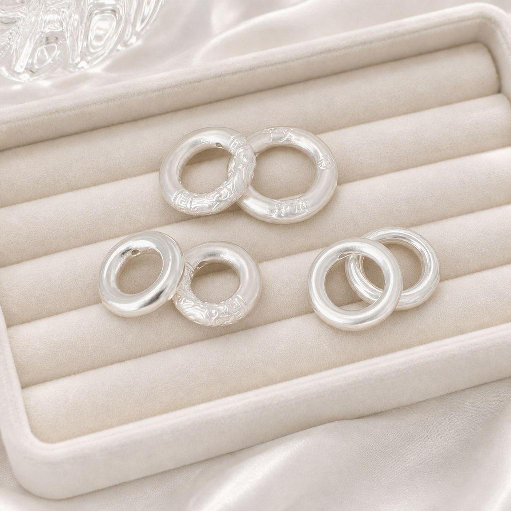 Sterling Silver Embossed Ping An Kou Ring with Chinese Style Hand-Braided Rope