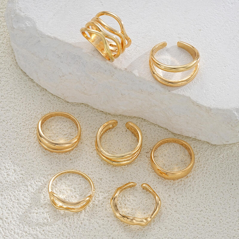 7Pcs/Set Irregular Geometric Metal Rings for Men Women Temperament Simplicity Gold Color Opening Rings Party Jewelry Accessories