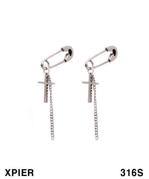 Xpier Safety Pin Cross Earrings 2.5 Hypoallergenic