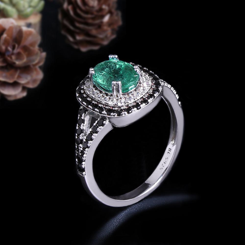 Light Luxury Fashion 925 Sterling Silver Ring Real Gemstone Natural Oval Emerald Lady Fine Jewelry Engagement Anniversary Gift