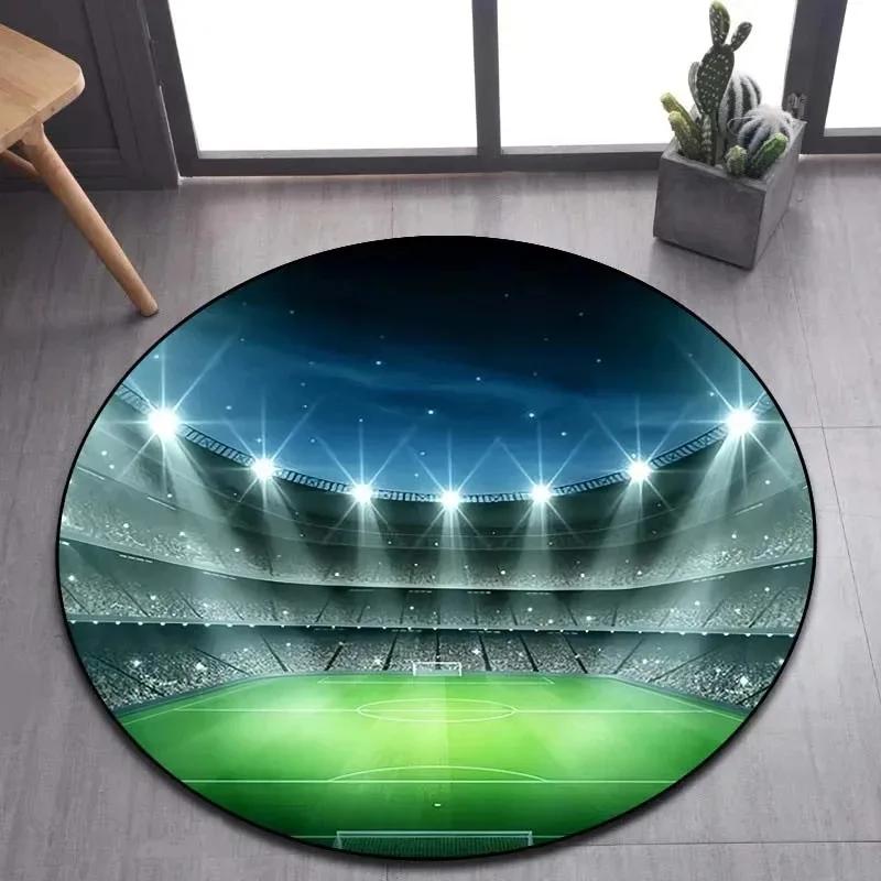 Soccer Round Rug Football Circle Carpet Non-slip Sports Theme Floor Mat for Bedroom Kitchen Living Room Bath Rugs Kids Teen Gift