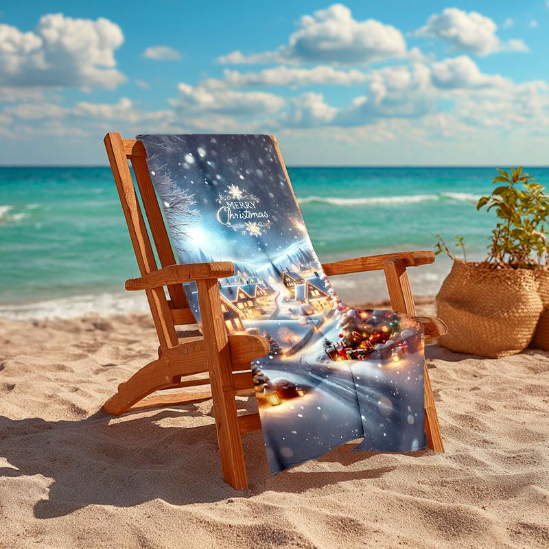 1Pc Christmas Night Scene Beach Towel, Quick Dry, Multi-Use for Beach Pool Gym Yoga Home Travel, Christmas, Halloween, Xmas Gift S365