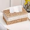 Durable Paper Rope Vintage-Style Woven Tissue Box Cover with Lid - Storage Organizer for Home Decor, Utility Hooks