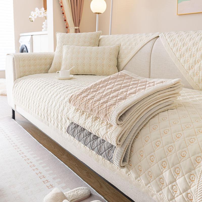 Husă de canapea cu broderie din catifea mată Husă universală pentru toate anotimpurile Husă de canapea anti-alunecare Confortabilă, moale, în formă de L