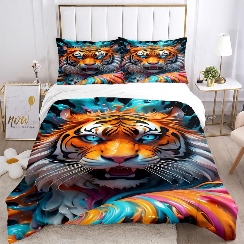 3pcs Tiger Print Duvet Cover Set -Includes 1 Duvet Cover and 2 Pillowcases, No Quilt Core, All-Season Home Decor yy251111174