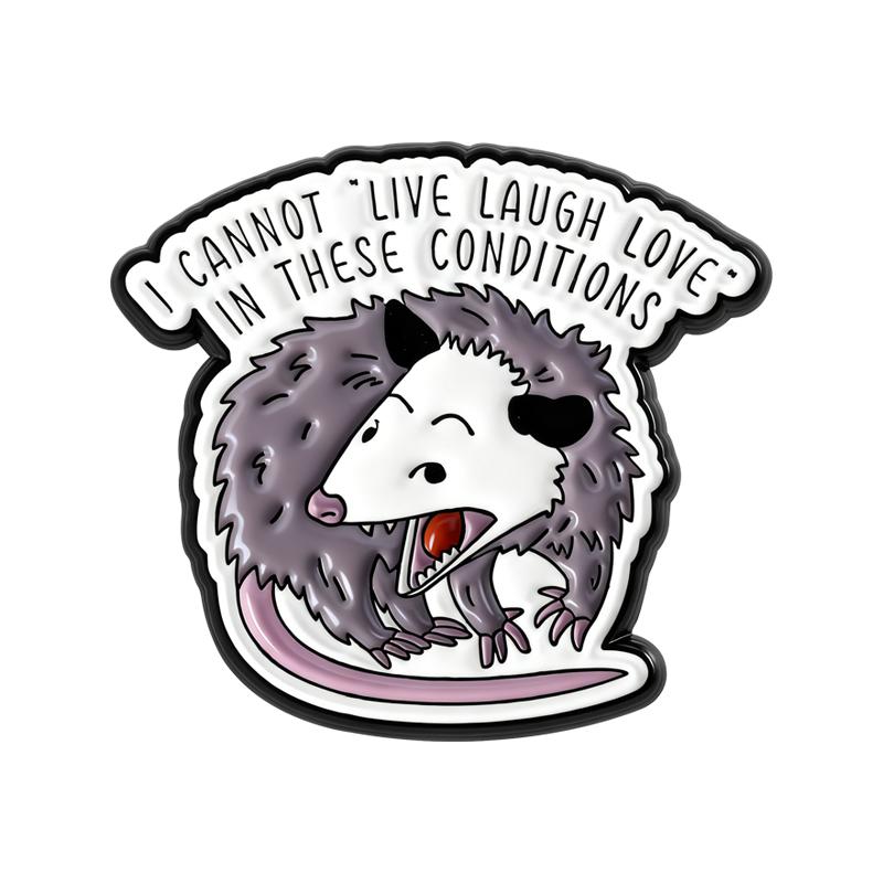 Opossum Raccoon Enamel Pins Trash Panda Good Kitty Brooches Lapel Badges Cartoon Animal Jewelry Gift for Friends