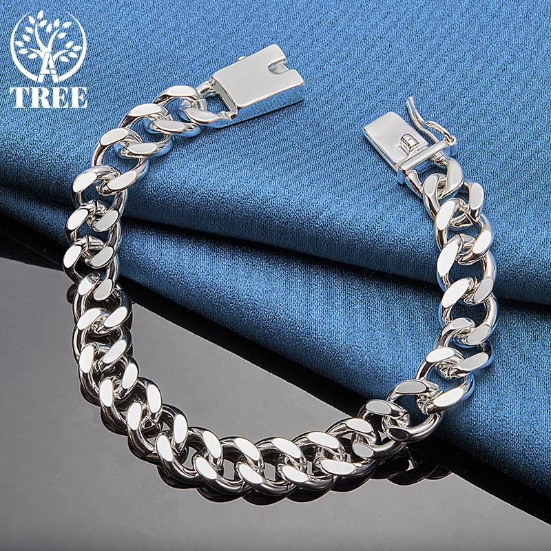 925 Sterling Silver 10mm Sideways Chain Square Buckle Bracelet Jewelry