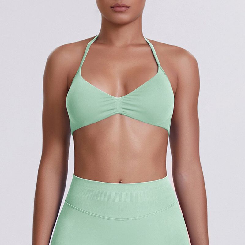 European and American Style Thin Strap Beauty Back Halter Sports Bra for Women, Pilates Yoga Tank Top, Seamless Fitness Underwear Camisole