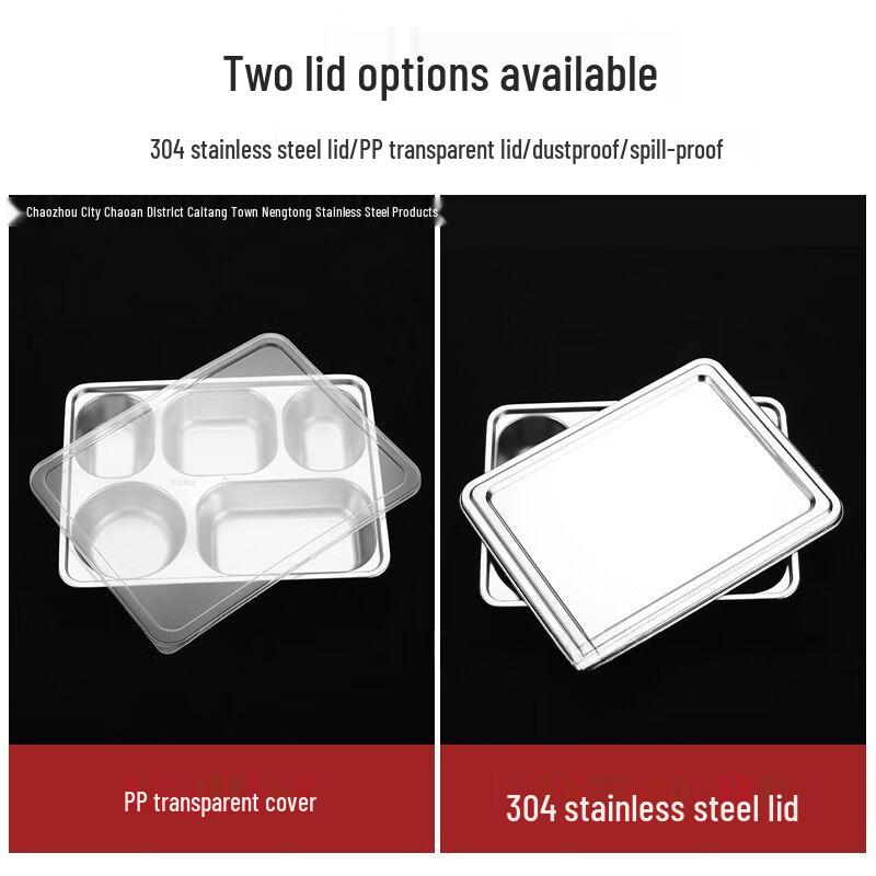 304 Stainless Steel Divided Lunch Tray with Lid