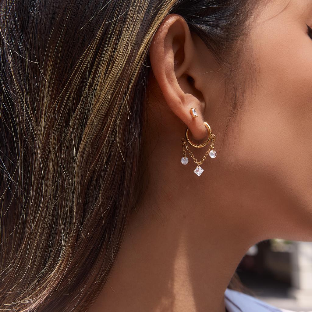 Uworld Geometric Zircon Drop Earrings For Women 18K Gold PVD Plated Stainless Steel Chains Tassel Earrings Fashion Jewelry Gift