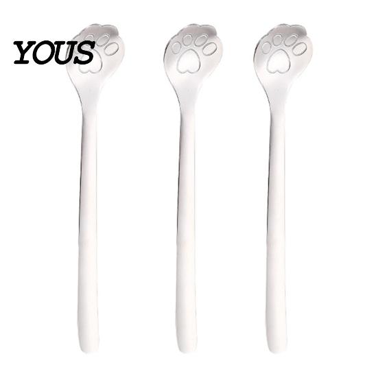 Cat Paw Utensil 1/2/3Pcs Stainless Steel Teaspoon, Design Mixing Spoon, Easy to Shaped Coffee Stirrer Clean Tableware for Sugar Ice Cream