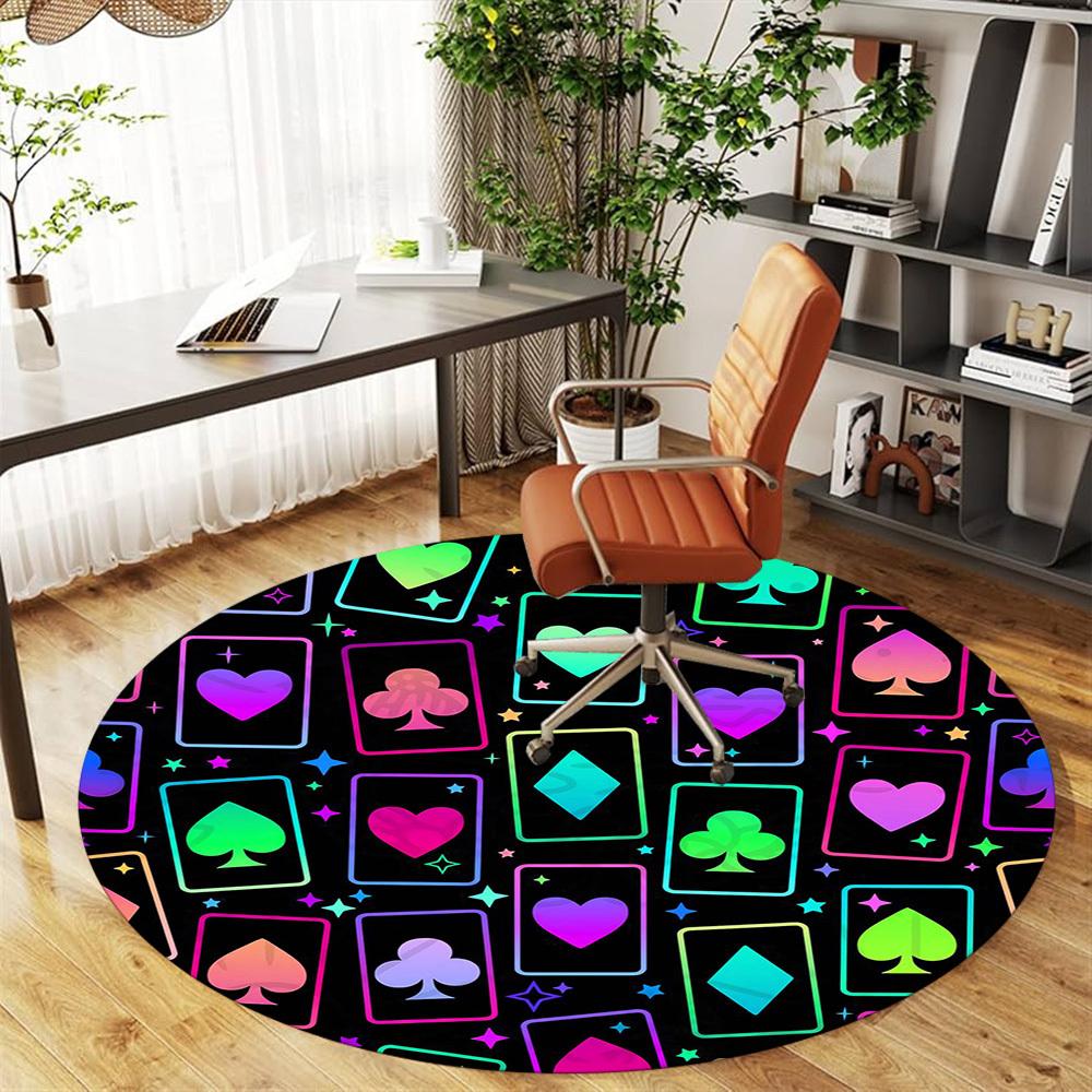 1pc playing cards Round Chair mat Area Rug - Non-Slip, Floor Mat for Office, Bedroom, and Indoor Decor -1002175