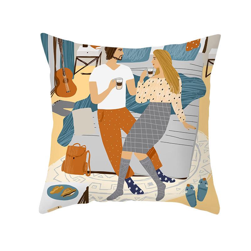 Shopee Valentine's Day Pillow Cover Home Sofa Cushion Cover Peach Skin Printed Living Room Bedroom Cushion Cover