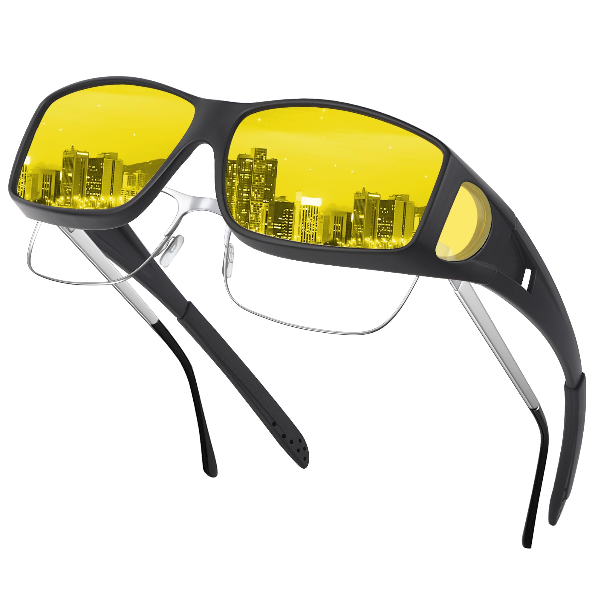 [Duduma] Night Driving Sunglasses, Overglasses, for Night Driving, Blocks Car Lights and Glare, Sunglasses to Wear Over Glasses, Unisex, Night Vision