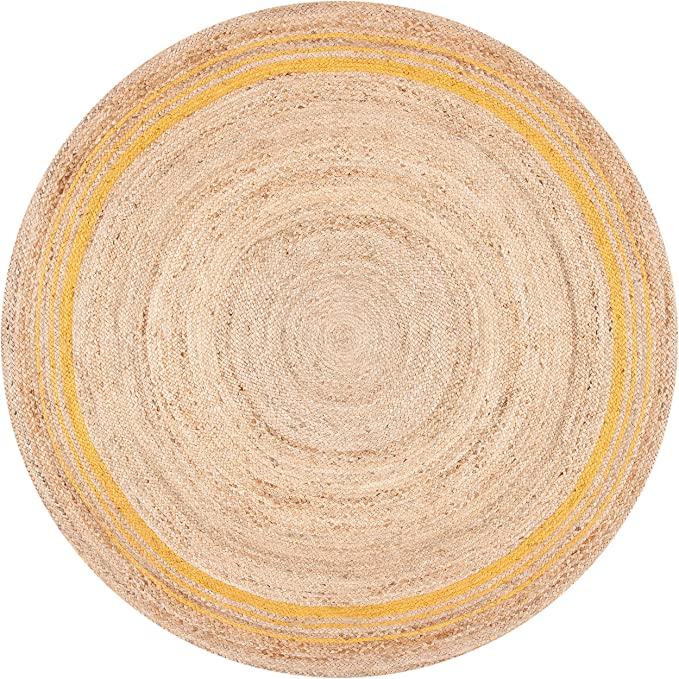 Kulatý kulatý koberec z přírodního vlákna Round Béžová / Zlatá Ručně vyráběný koberec Boho Charm Braided Jute Area