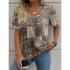 Summer V-neck Vintage 3D Printed Top Fashionable Casual Short Sleeved Women's T-shirts
