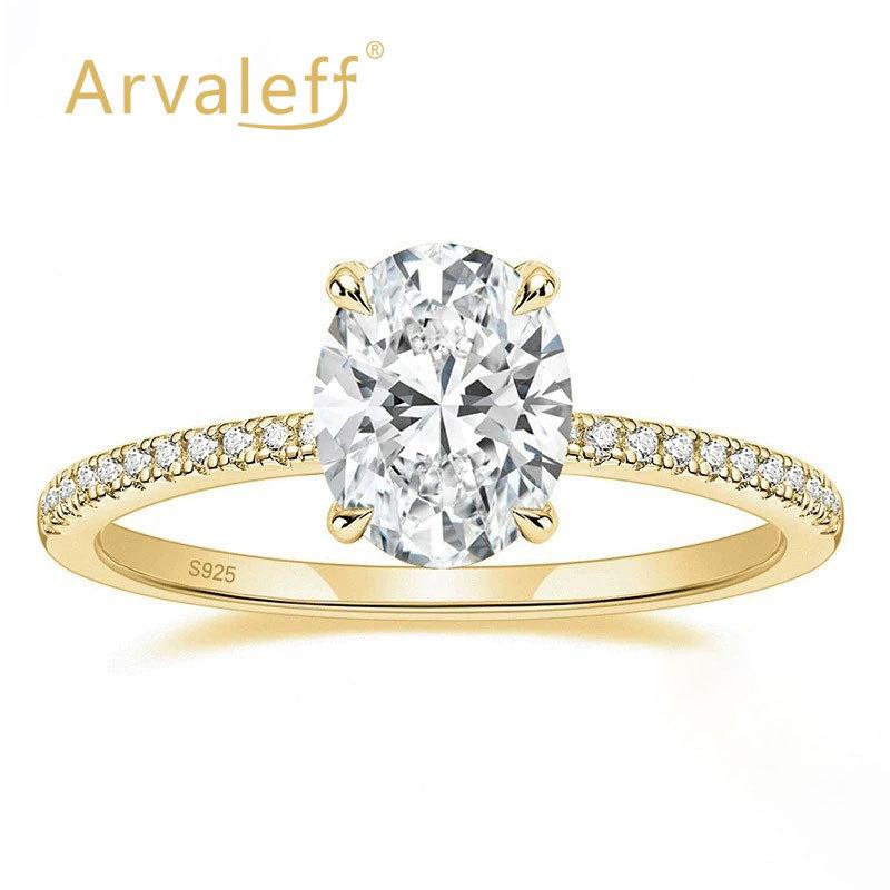 Arvaleff S952 Silver Ring with Pigeon Egg 3ct Diamond & 8x10 Oval Cubic Zirconia - European & American Style