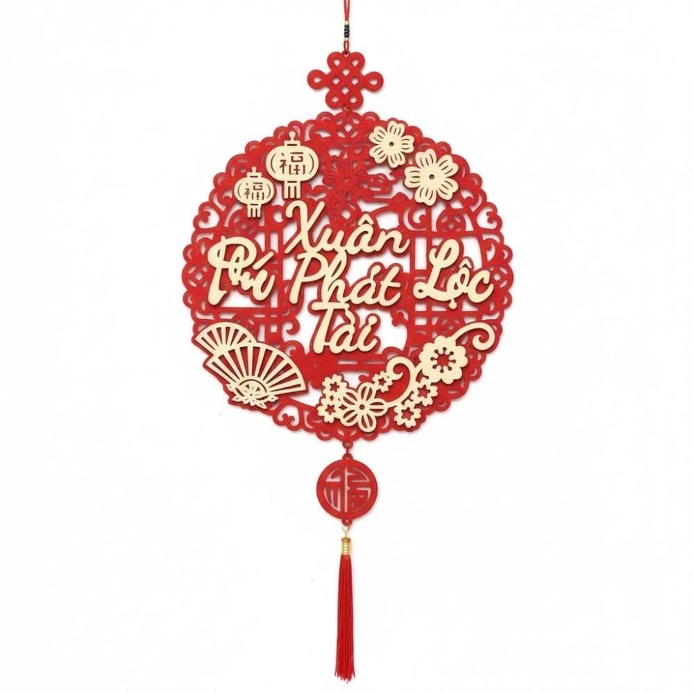 Non-woven Fabrics Vietnamese Couplets Pendant with Tassels Hollow Spring Festival Couplets Three-dimensional Glitter
