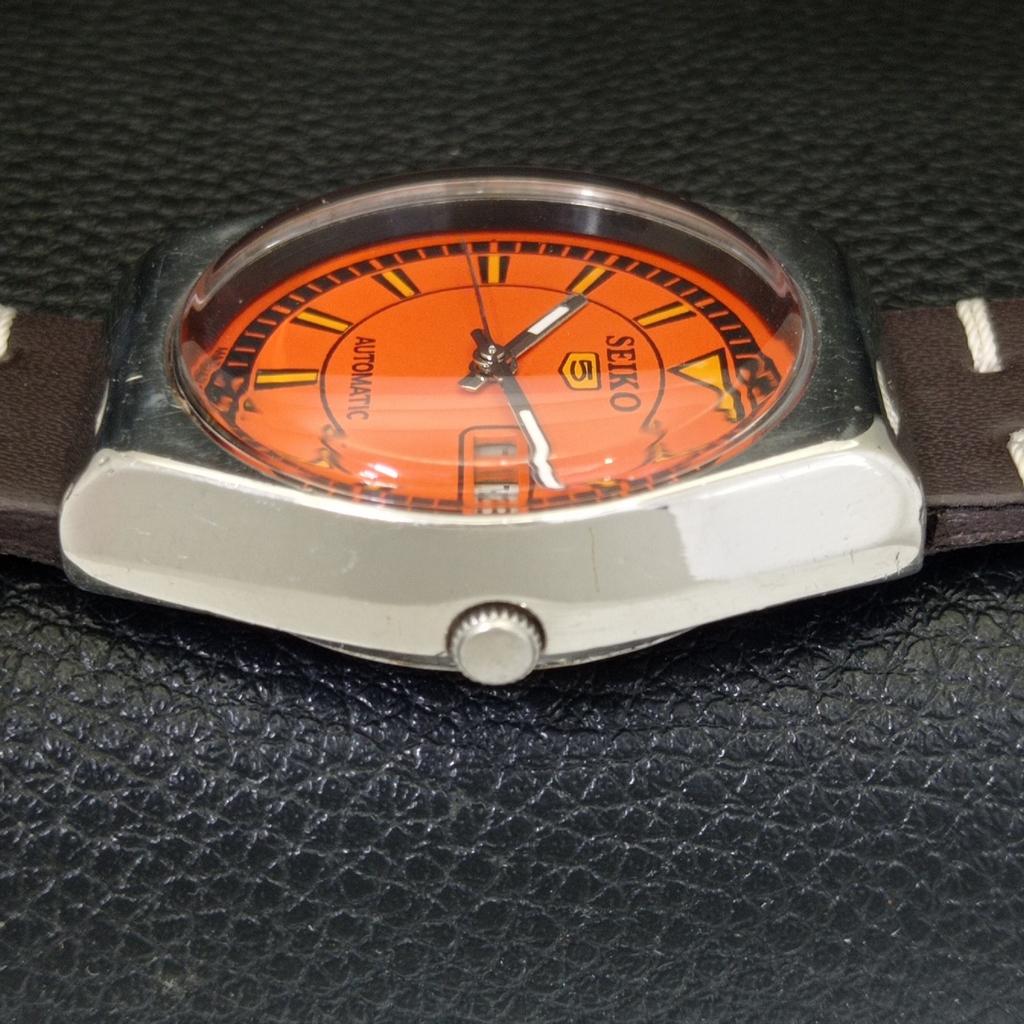 VINTAGE SEIKO 5 AUTOMATIC JAPAN 6309A MENS ORANGE COLOR DIAL WATCH a702737-1 R210-a702737