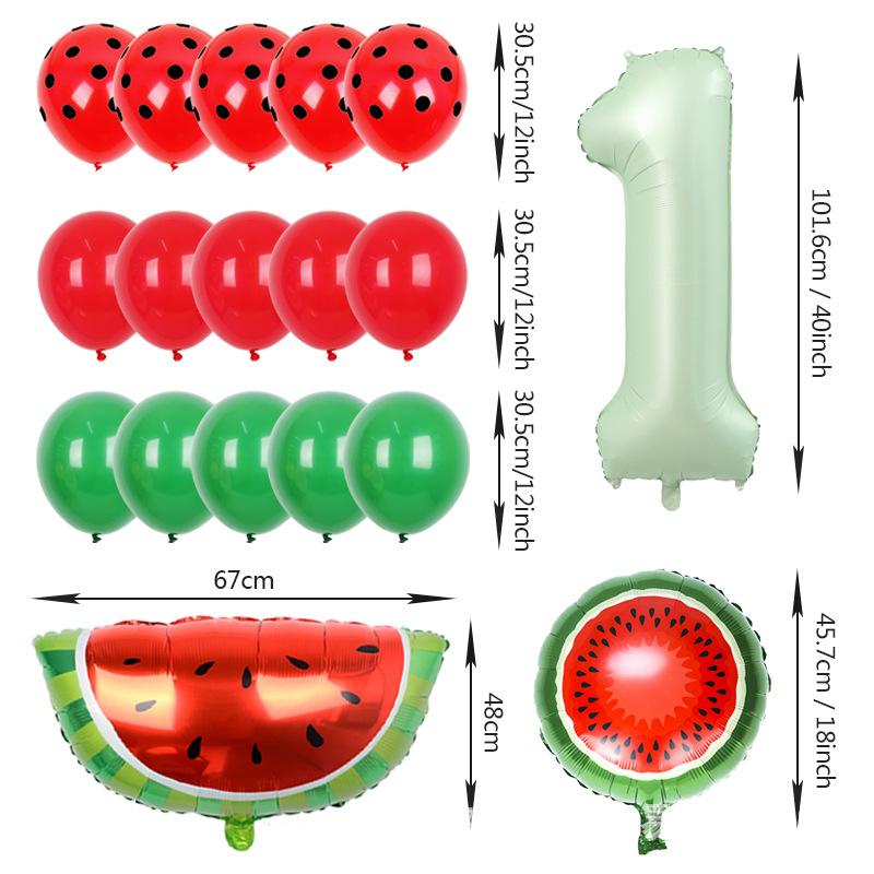 18Pcs New Summer Watermelon Balloon Suit 1-9 St Birthday Fruit Party Decoration Aluminum Film Balloon Set