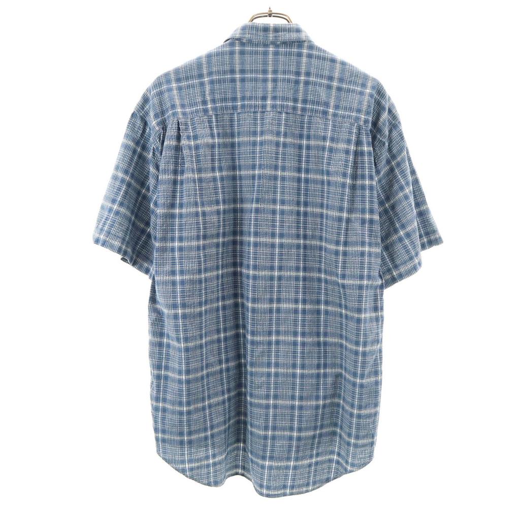 Uniqlo Old Check Pattern Short Sleeve Seersucker Shirt L Blue and Navy Men's Used