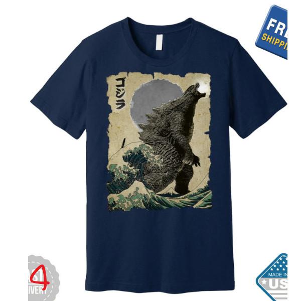 Vintage Japanese Godzilla Great Wave Poster T-Shirt For Men deal Hot , ,fast Unisex T-Shirt XL