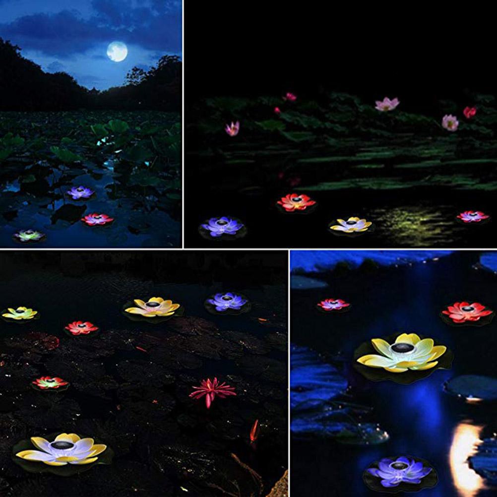 Solar Powered Multi Colored LED Lotus Flower Lamp RGB Water Resistant Outdoor Floating Pond Night