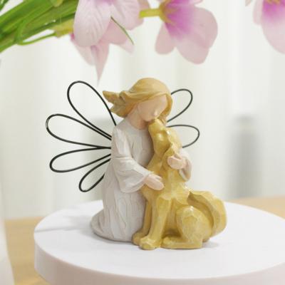 Angel And Dog Figurine Resin Hand-Painted Home Office Tabletop Ornament Mini