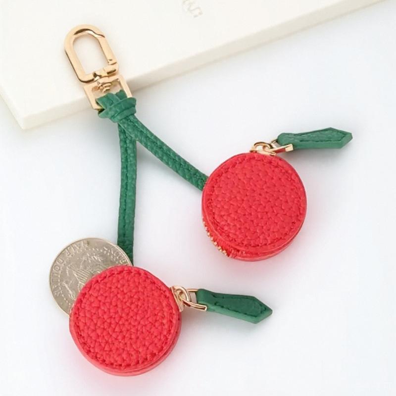 Fruit Shape Cherry Design Fruit Charm Coin Purse Blueberry Peach Cute Key Chain Mini Pouch Wallet Gift For Airtag Girl Women