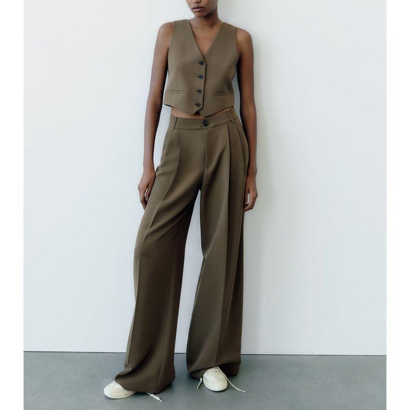 Suit Women's Work Clothing Slim-Fit Short Vest 2010823 2010724 High Waist Wide Leg Pants 4661513