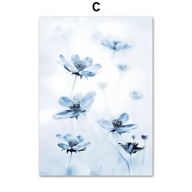 Natural Blue and White Flower Beach Crown Wall Art Canvas Painting  Nordic Posters and Prints for Interior Home Decor