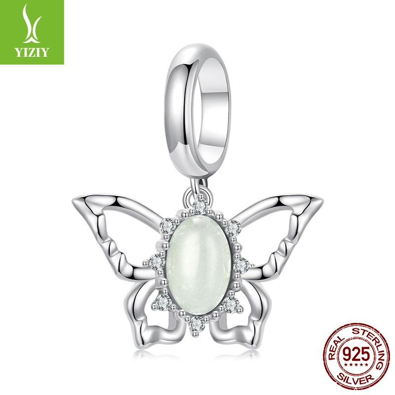 925 Sterling Silver Butterfly Pendant Natural Jade Animal Beads Diy Bracelet Beaded Accessories