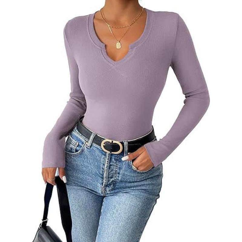 Women's Blouse Pit Stripe Deep U Neck Neckline Cross Long Sleeve Top