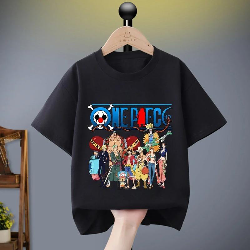 One Piece Tshirt New Luffy Black White Children Cotton Clothes Fashion Anime Figure Clothing Cartoon Tops Boys Summer Tee Gift