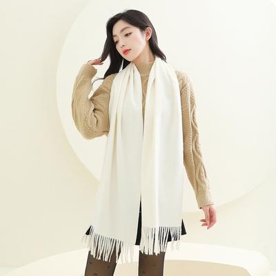 Wool Scarf Women's Winter Premium Thick Solid Color Scarf Versatile New Autumn and Winter White Cashmere Scarf