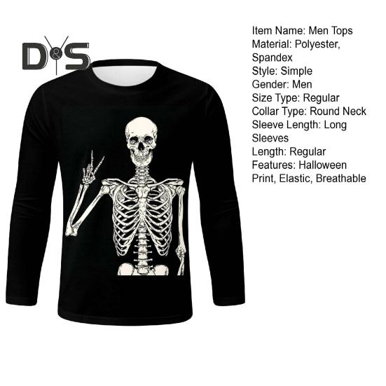 Pánské topy Halloween 3D tisk Tričko s kulatým výstřihem a dlouhým rukávem Tričko Běžný střih Běžný střih Tričko Běžné oblečení Street Party