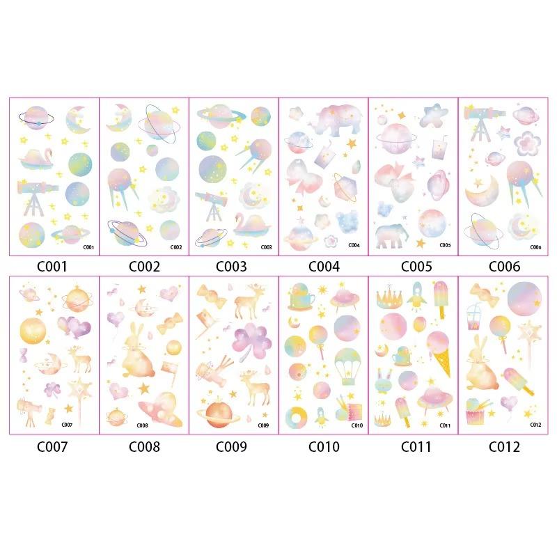 6Pcs/set Kids Space Themed Temporary Tattoos Fantasy Planet Designs Fun Preschool Party Favors Stickers