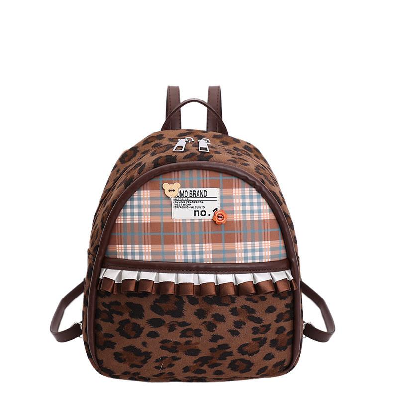 Fashion Leopard Print Backpack For Women With Nylon Material And Pouch Pocket For Daily Use