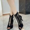 Seksi Kadın Stiletto Latin Dans Ayakkabıları Balo Tango Salsa Dans Botları Bağcıklı Yumuşak Tabanlı Parti File Botları 9CM