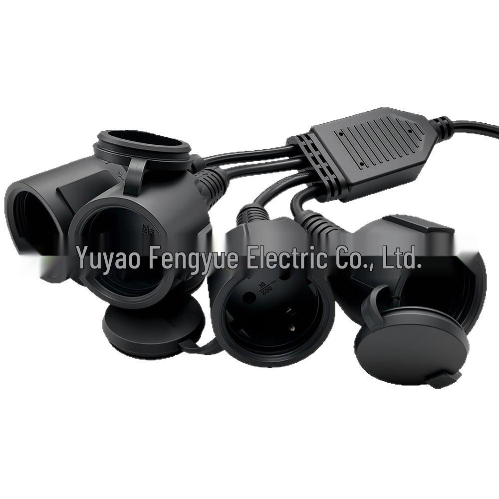 38cm Waterproof European Standard 250V/16A Power Extension Cord with Cover, One-to-Four Plug