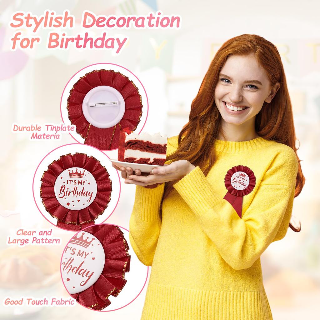 PATIKIL My Birthday Pin, 5.9"x2.8" Tin Ribbon Badge Pin with Satin Fabric Ribbon for Birthday Party Decorations, for Women, Men, Adults, Girls, and