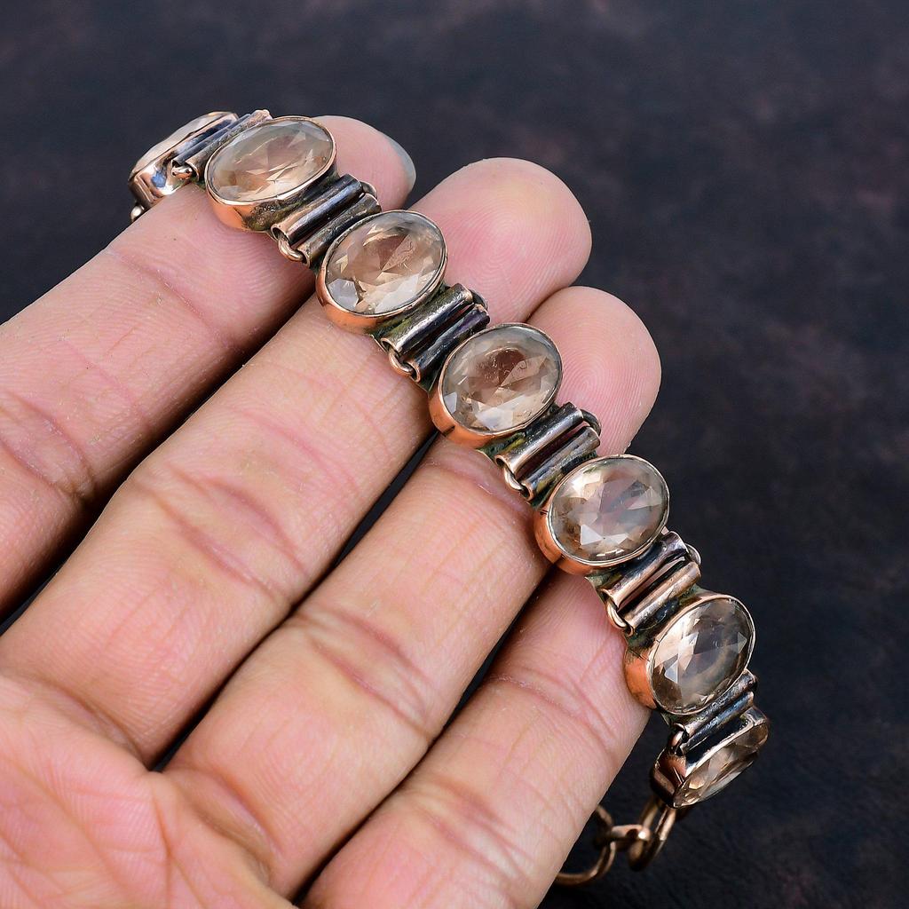 Faceted morganite bracelet copper bracelet adjustable chain bracelet elegant jewelry gemstone bracelet handmade copper jewelry gifts for her