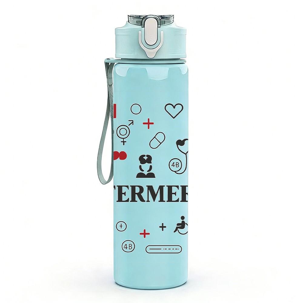 1PC Enfermeria Medical Icon Pack 750ml Color Plastic Sports Water Bottle Leakproof Flip Straw Lid Suitable for Sports Office Home Use