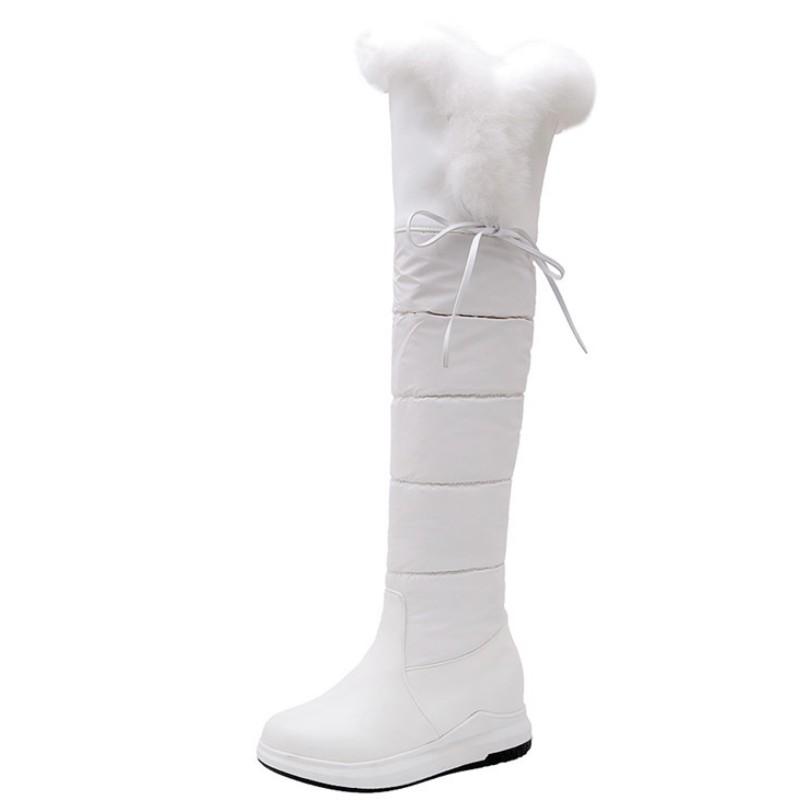 Warm Fur Plush Snow Boots Women Winter Shoes Down Black White Over Knee High Boots Female Waterproof Comfortable Long Rain Shoes