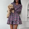 Women's Fashion Casual Plaid Skirt Lapel Loose Shirt Strap Pleated Skirt Two-piece Set