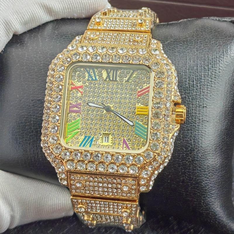 Ρολόι Χωρίς Λογότυπο Ανδρικό Ρολόι, Ρολόι Hip-hop με Ένθετους Διαμάντους, Πολυτελές Ρολόι Quartz