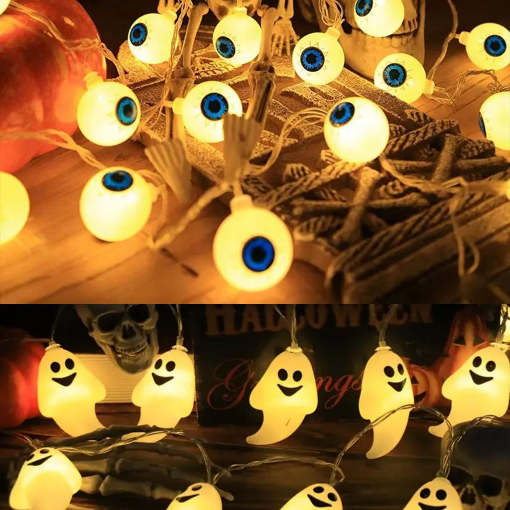 Halloween Eyeball Pumpkin Ghost Horror Lights DIY LED Hanging String Lights Battery Powered Indoor Outdoor Festival Party Decor