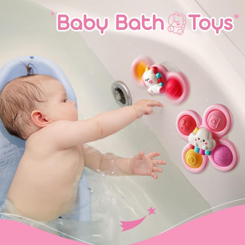 Handspinner Baby Badespielzeug 0 mit Saugnapf Spielzeug 3er Set (Einhorn Pink)