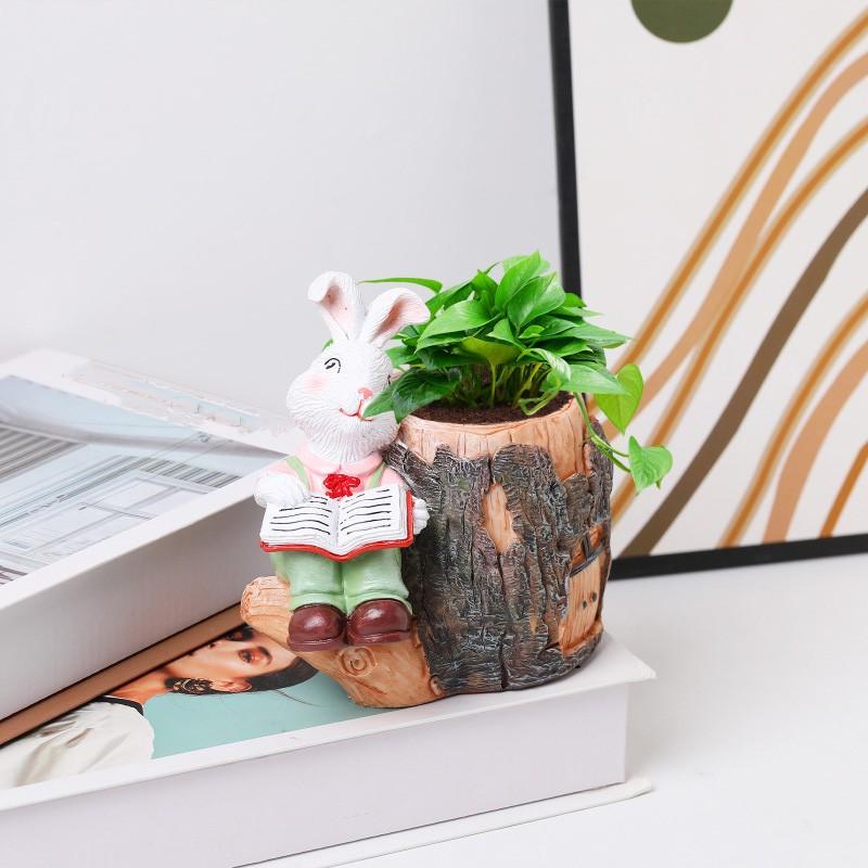 Easter Reading Bunny Resin Fleshy Flower Pot Decoration Garden Gardening Courtyard Home Decoration