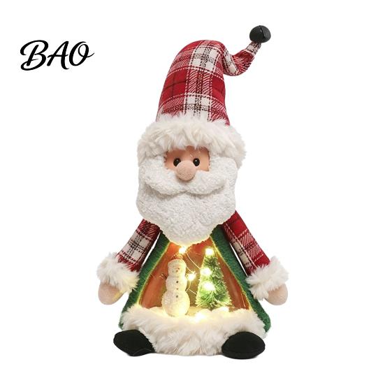 Snowman Holiday Ornament Lighted Christmas Doll Decoration, Cute Plush Santa Claus/Snowman/Reindeer Figurine with Xmas Character Toys Warm LED